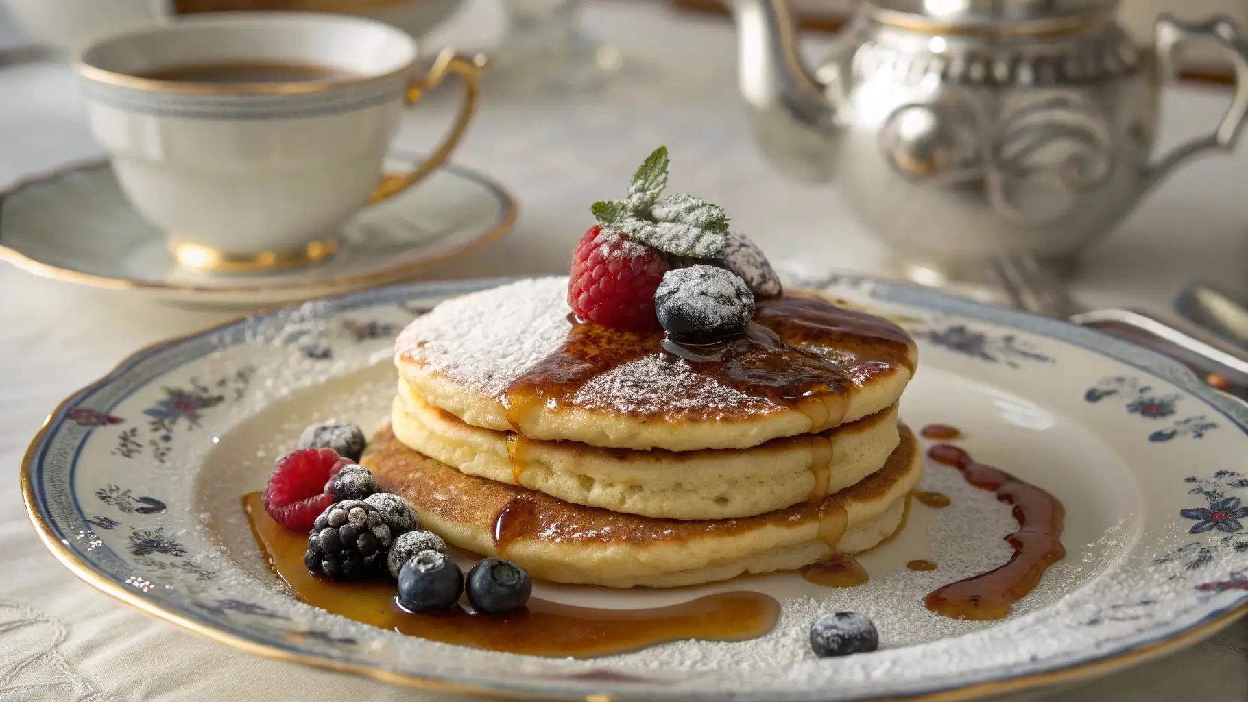 How to Make Queen Elizabeth Pancakes 1 Queen Elizabeth Pancakes, delicately golden and fluffy, served on an elegant china plate.