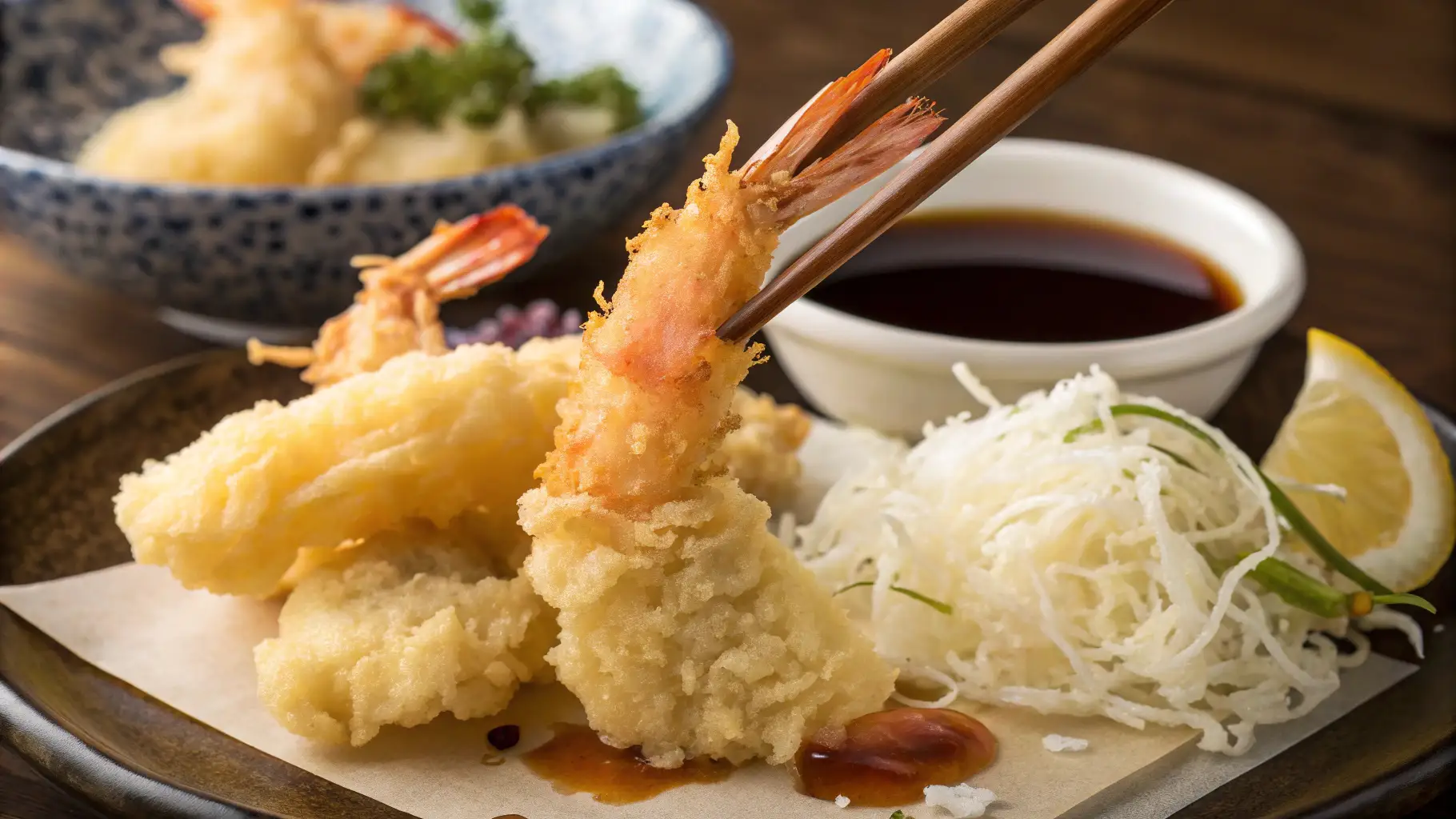 Tempura Shrimp: How to Make Crispy Perfection 1 golden, crispy tempura shrimp freshly fried to perfection.