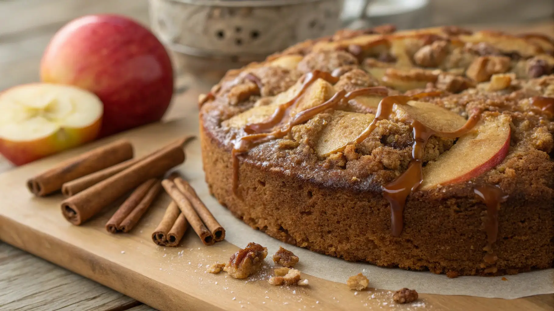 Can You Use Heavy Cream Instead of Milk in Cake? 1 freshly baked Apple Spice Cake with a golden-brown crust, infused with warm cinnamon, nutmeg, and cloves.