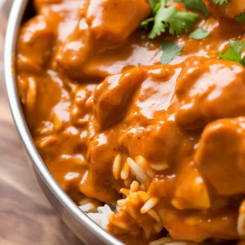 Savor This Quick & Easy Homemade Butter Chicken Tonight! 1 Quick & Easy Homemade Butter Chicken served in a bowl with spices and garnished.
