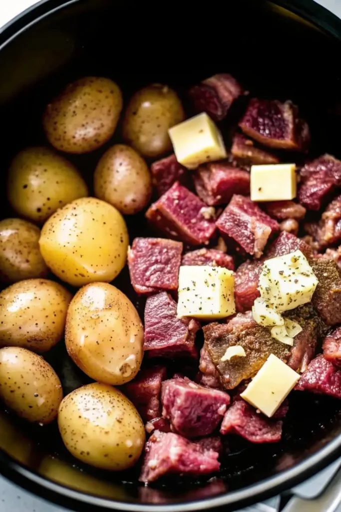 The Best Crockpot Garlic Butter Beef Bites with Potatoes 1 Crockpot Garlic Butter Beef Bites