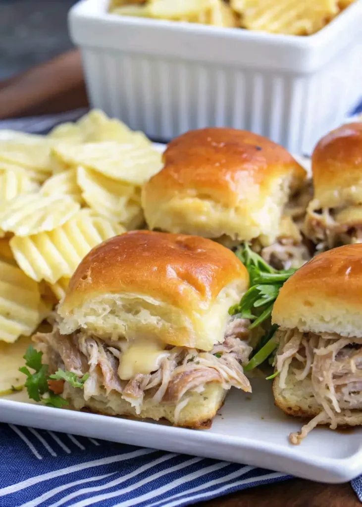 Crock Pot Mississippi Chicken Sliders (Easy Sheet Pan Party Recipe) 1 Mississippi Chicken Sliders