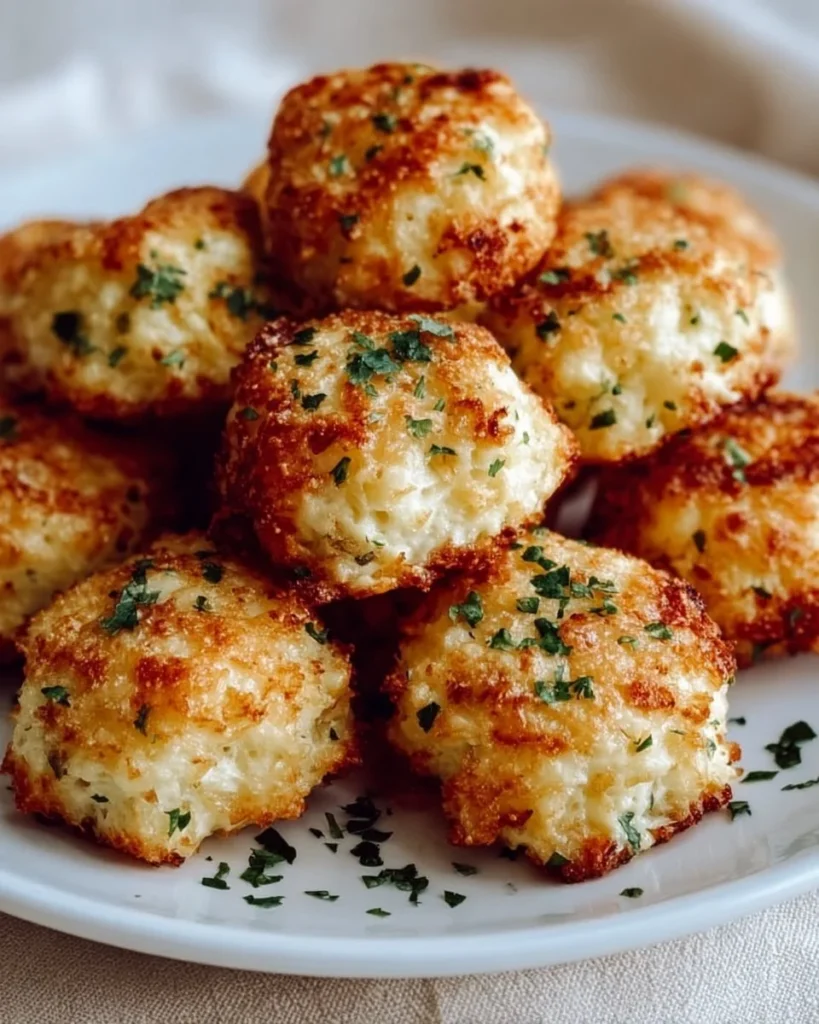Crispy cottage cheese parmesan chicken served on a plate with herbs