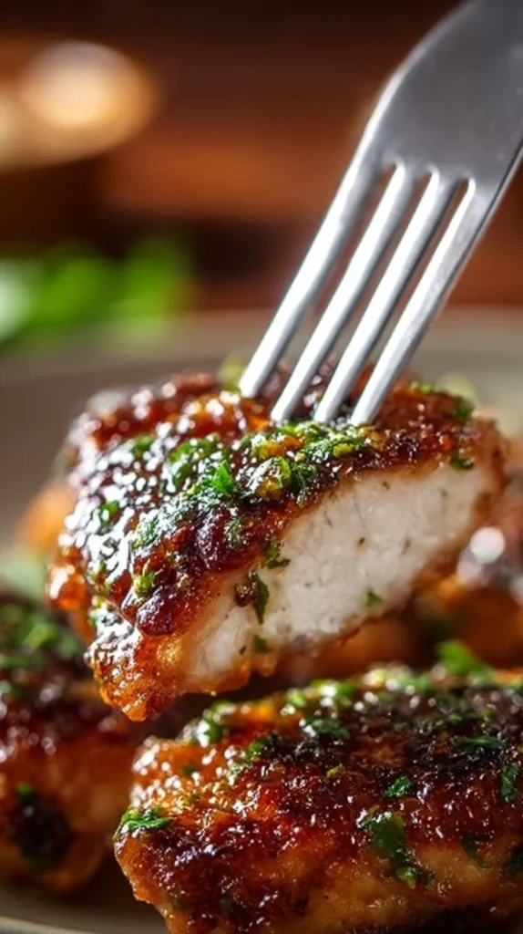Plate of Garlic Brown Sugar Chicken garnished with herbs