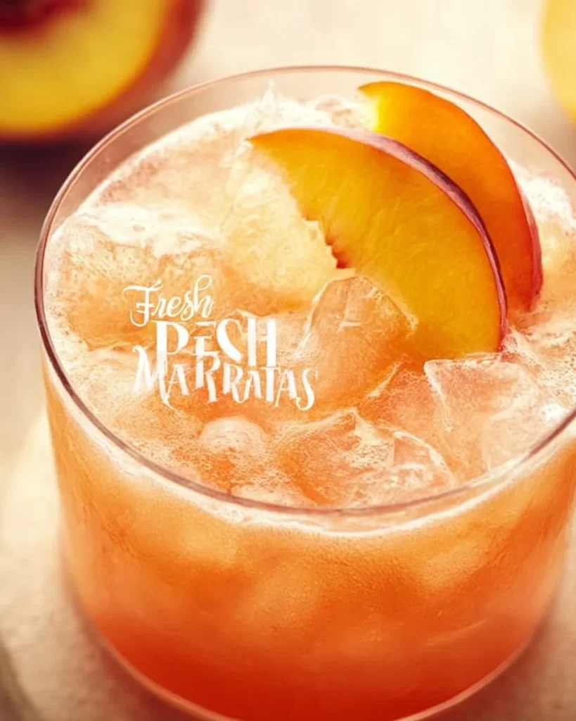 Refreshing basil peach margarita garnished with fresh basil leaves