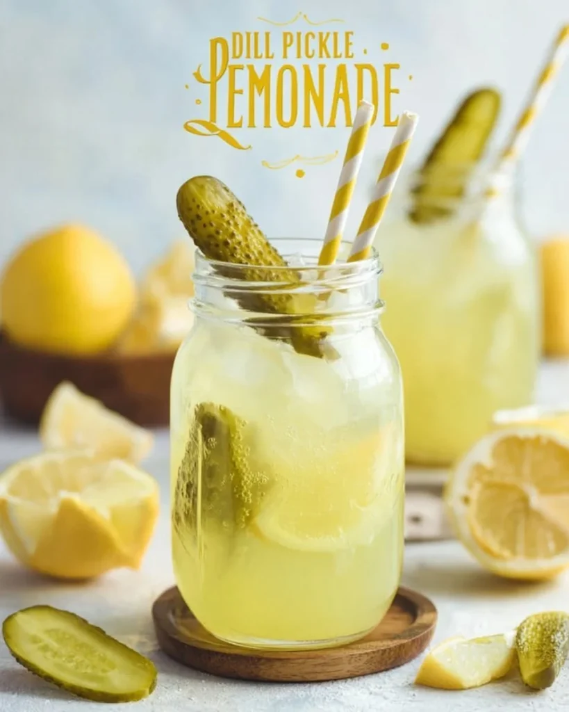 Refreshing dill pickle lemonade in a glass with a pickle garnish