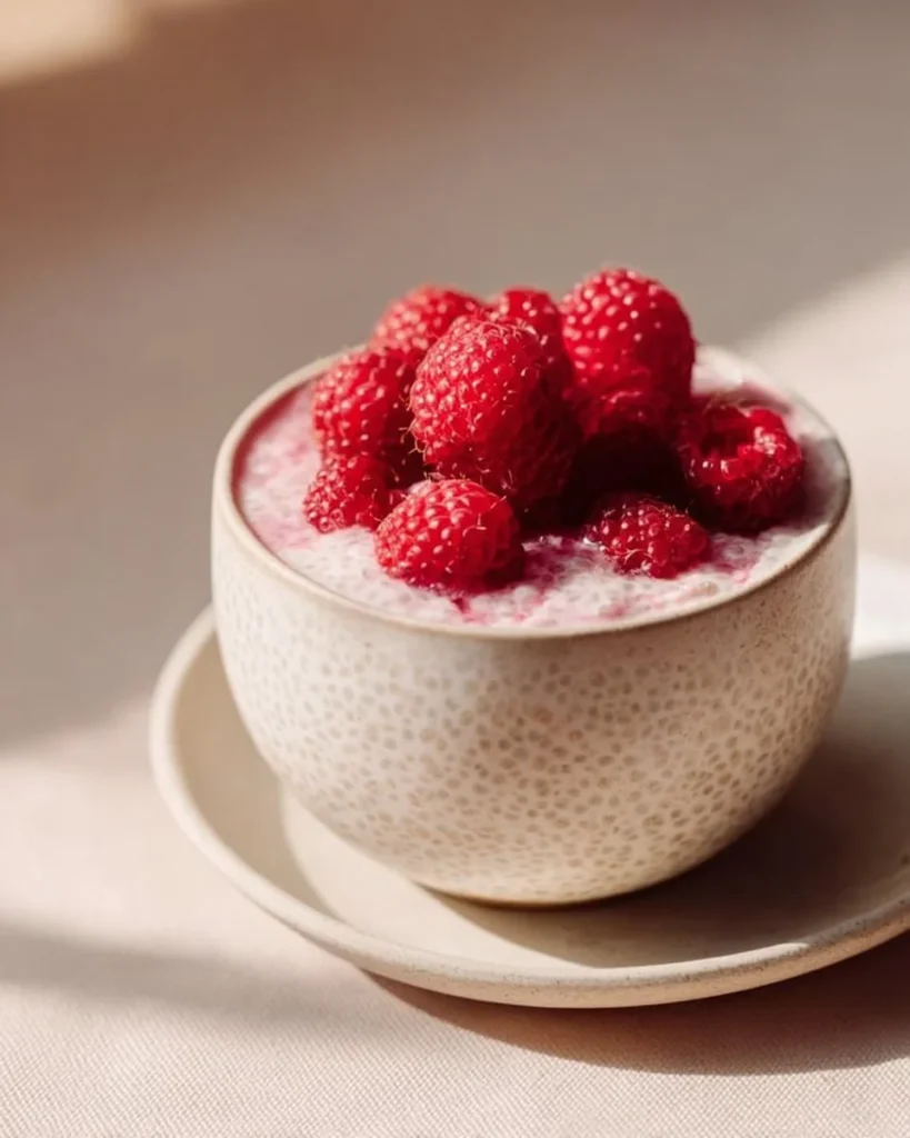 Delicious raspberry vanilla chia pudding made with three simple ingredients