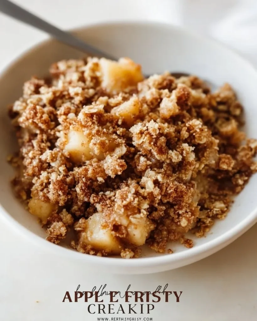 Healthy breakfast apple crumble with oats and cinnamon topping