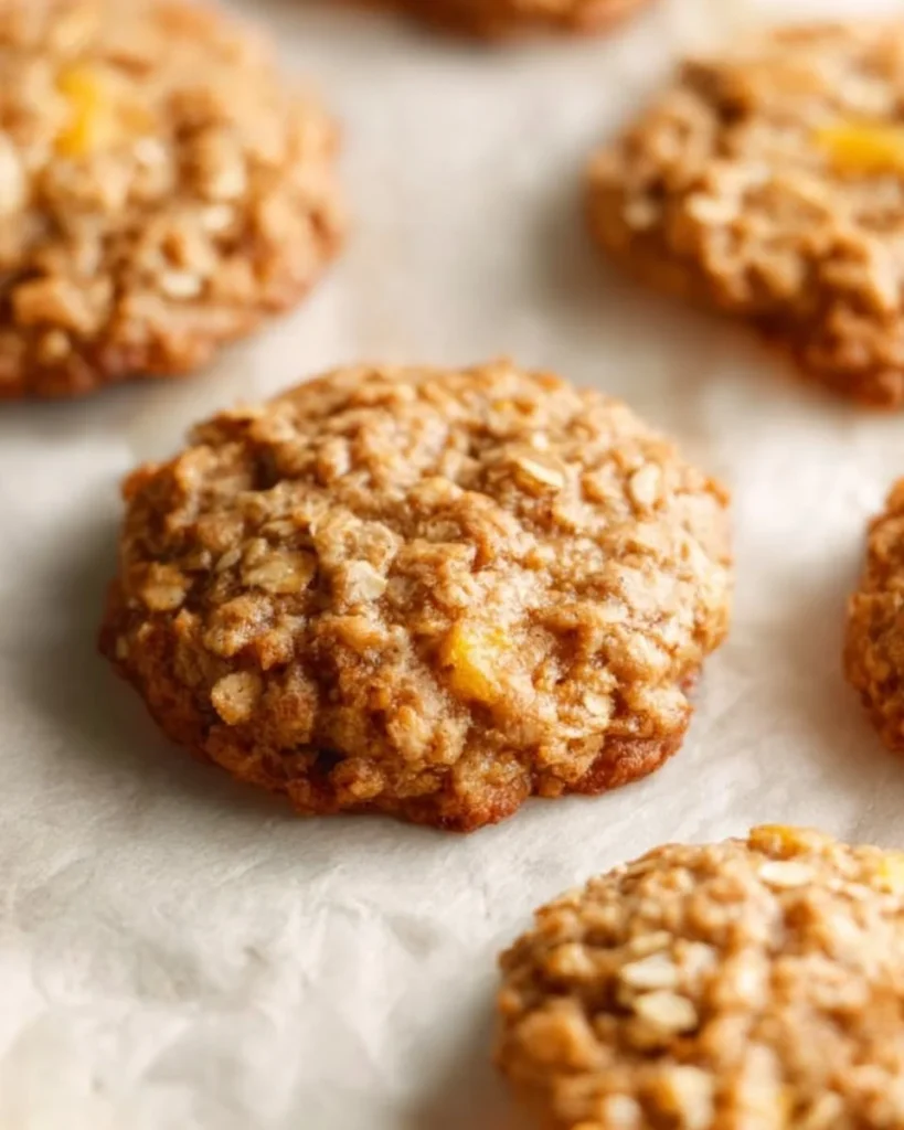 Plate of Peach Oatmeal Cookies with oats and fresh peaches