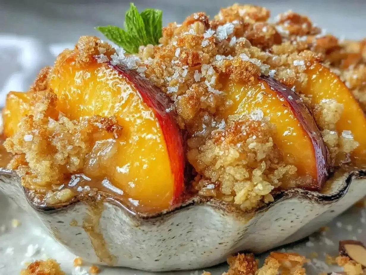 Easy No-Peel Fresh Peach Crisp Recipe with Crunchy Oat Almond Streusel